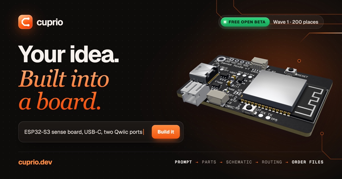 Cuprio – describe a circuit board in plain English, get a routed KiCad project you can actually or